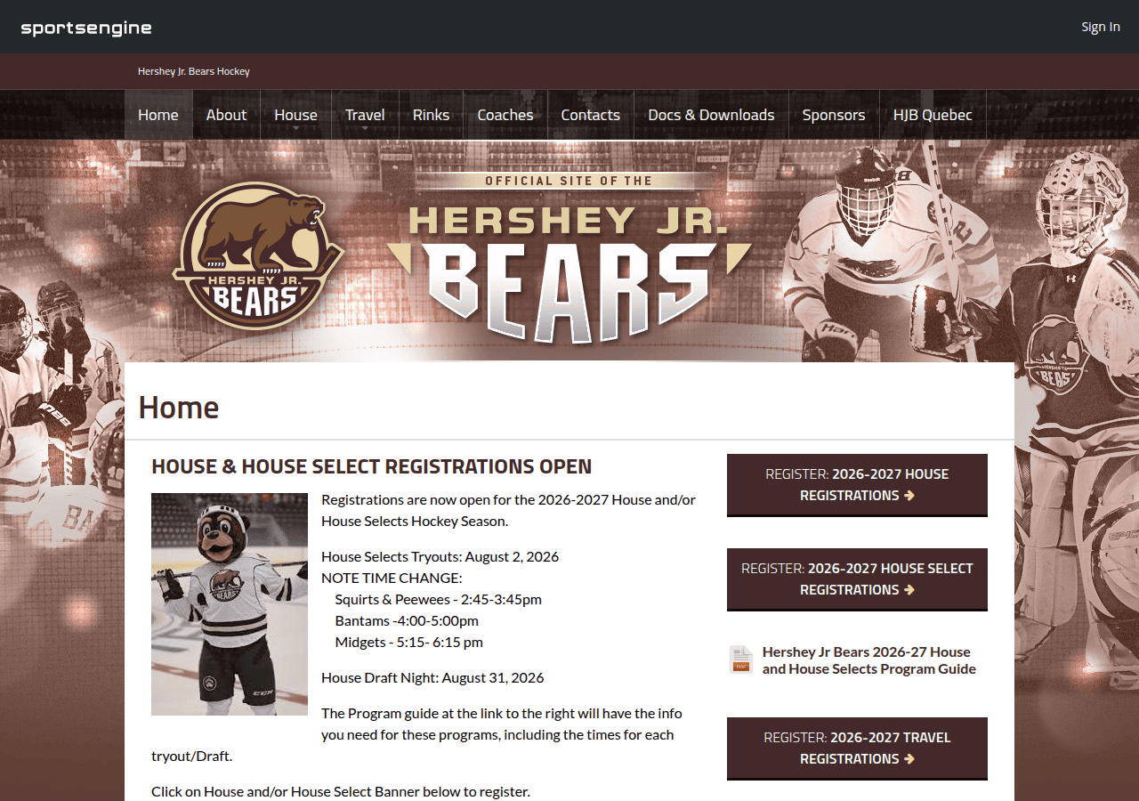 Screenshot of hersheyjrbears.org
