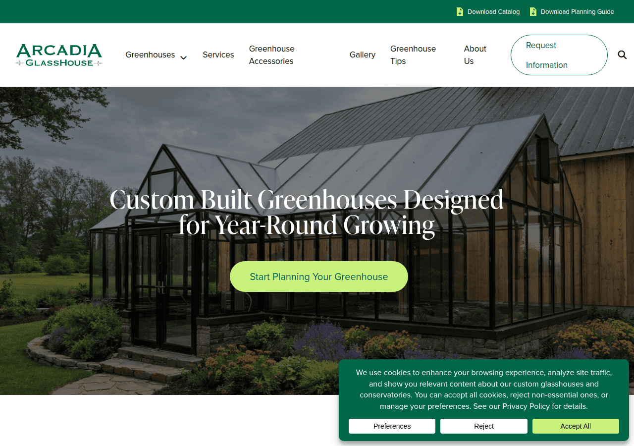 Screenshot of arcadiaglasshouse.com