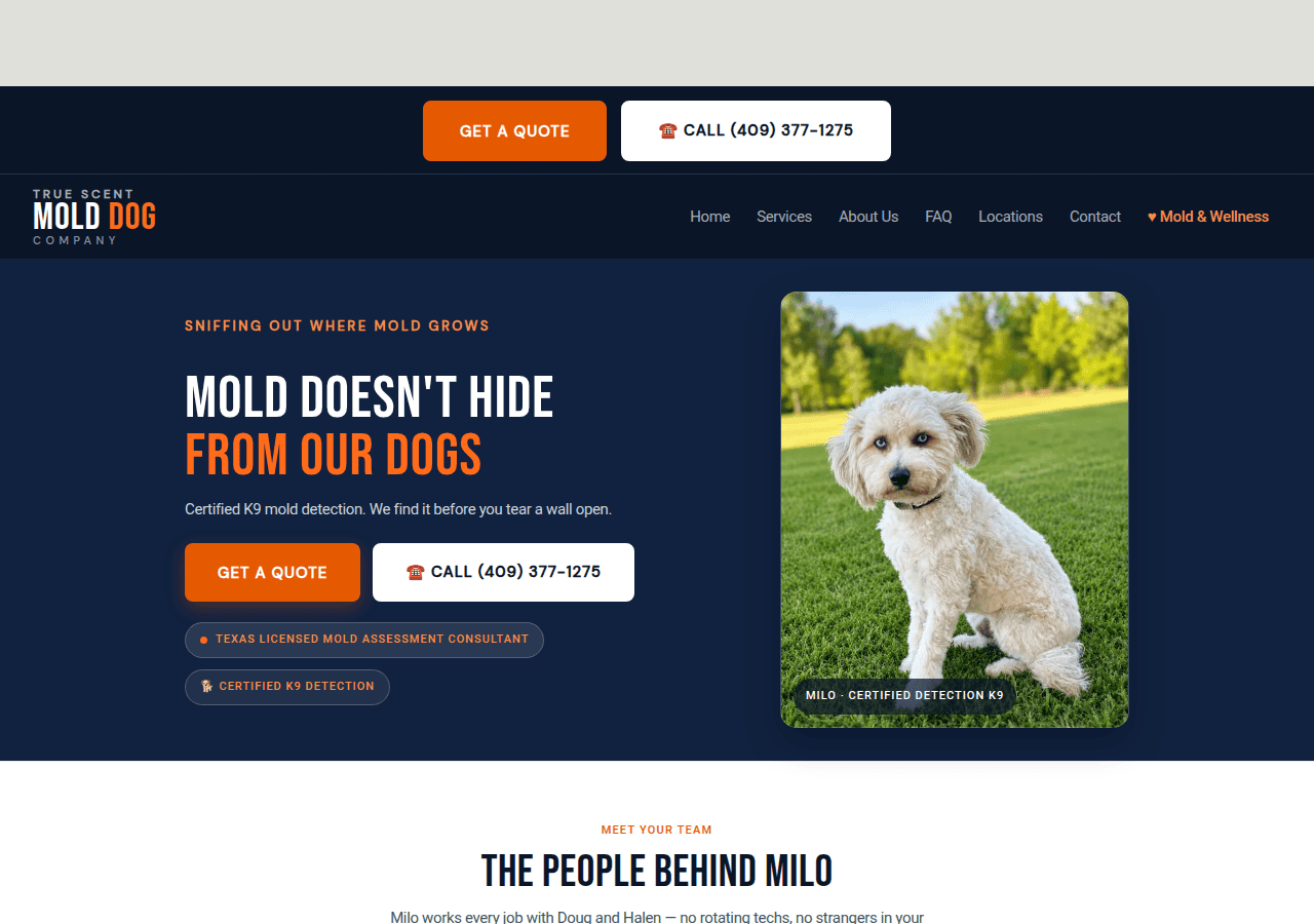 Screenshot of truescentmolddog.com