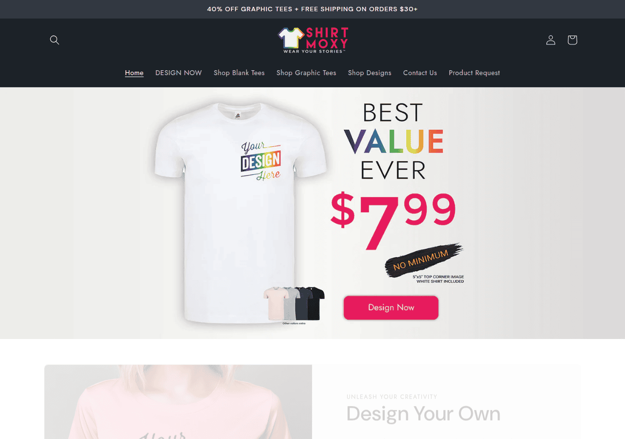 Screenshot of shirtmoxy.com