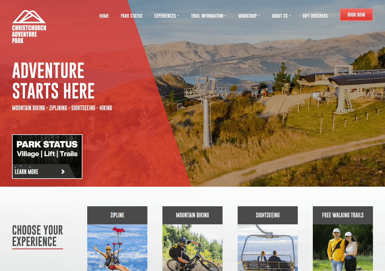 Screenshot of christchurchadventurepark.com