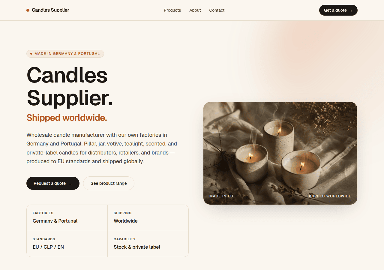 Screenshot of candlessupplier.com