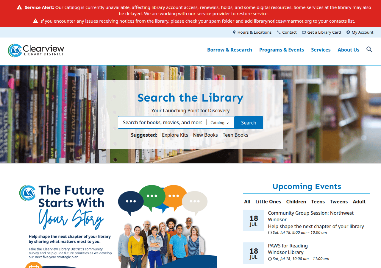 Screenshot of clearviewlibrary.org