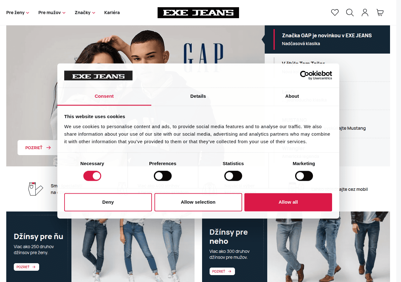 Screenshot of exejeans.sk