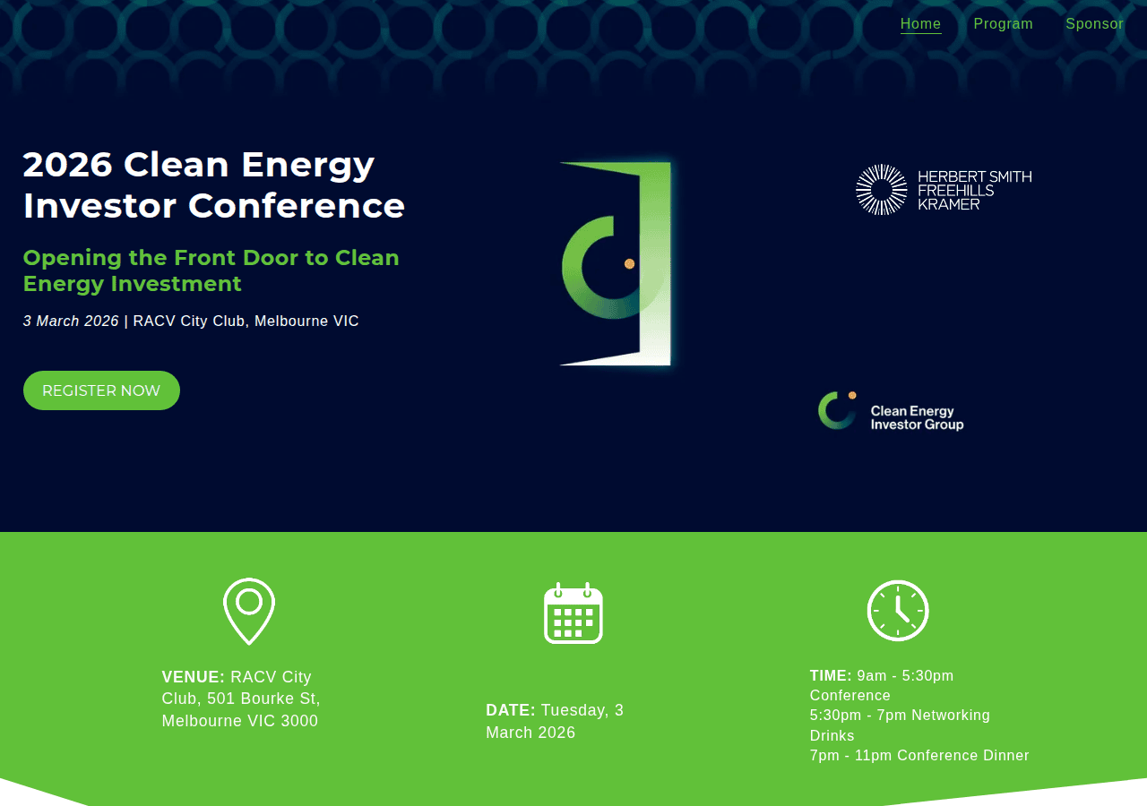 Screenshot of cleanenergyinvestorconference.au