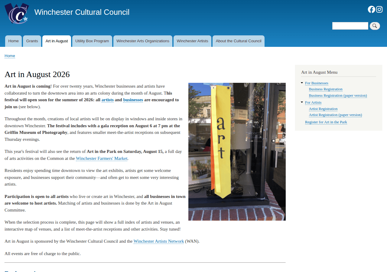 Screenshot of winchesterculturalcouncil.org