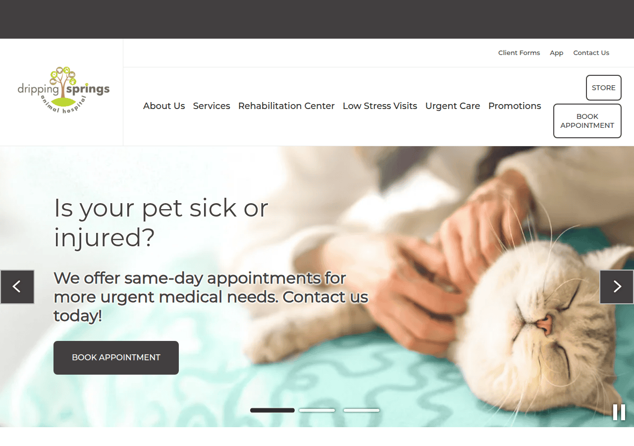 Screenshot of drippingspringsanimalhospital.com
