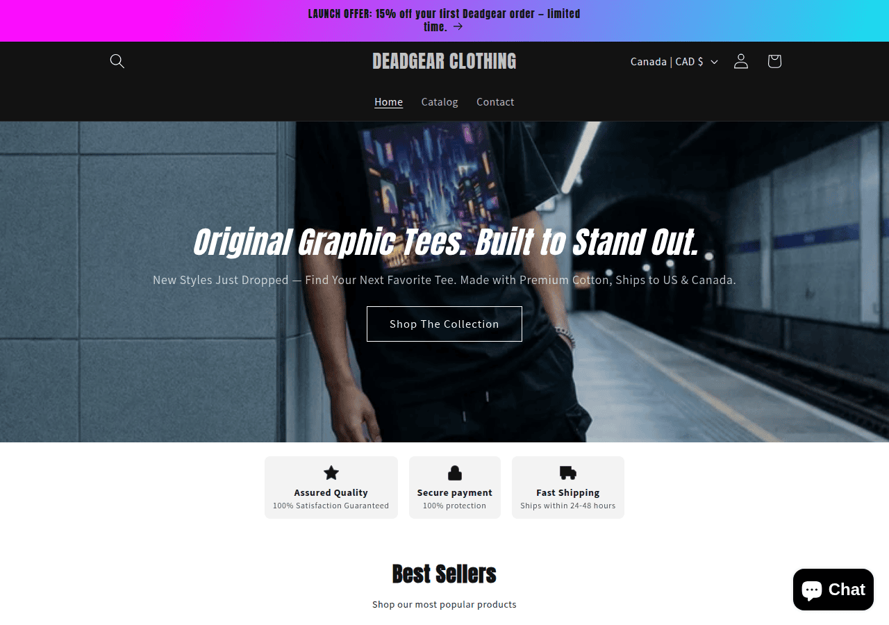 Screenshot of deadgearclothing.com