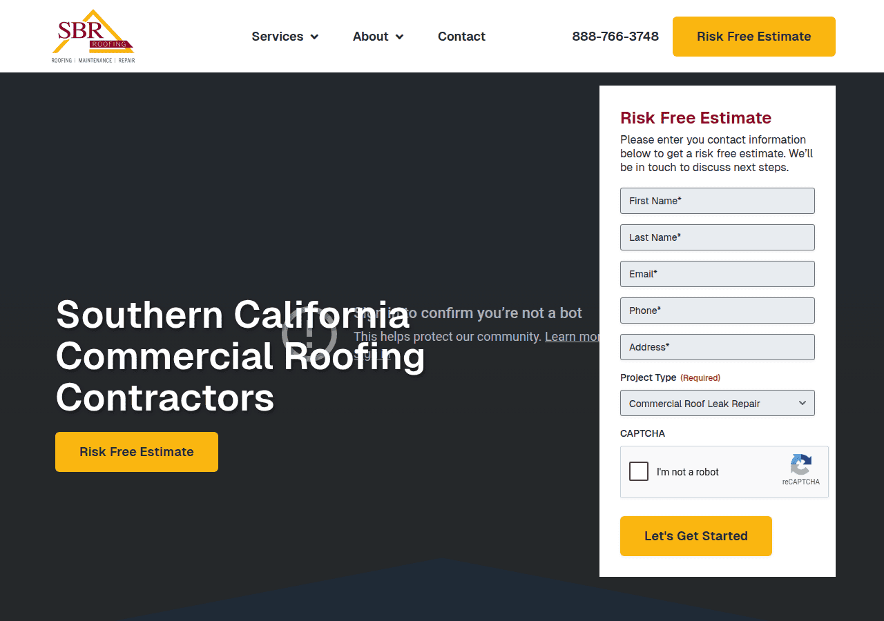 Screenshot of sbrroofing.com