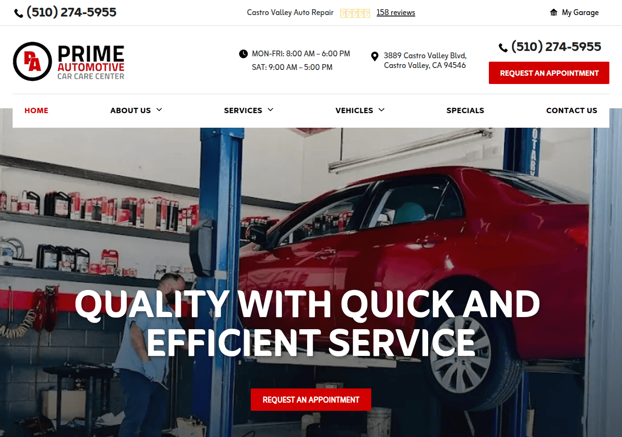 Screenshot of primeautomotivecastrovalley.com