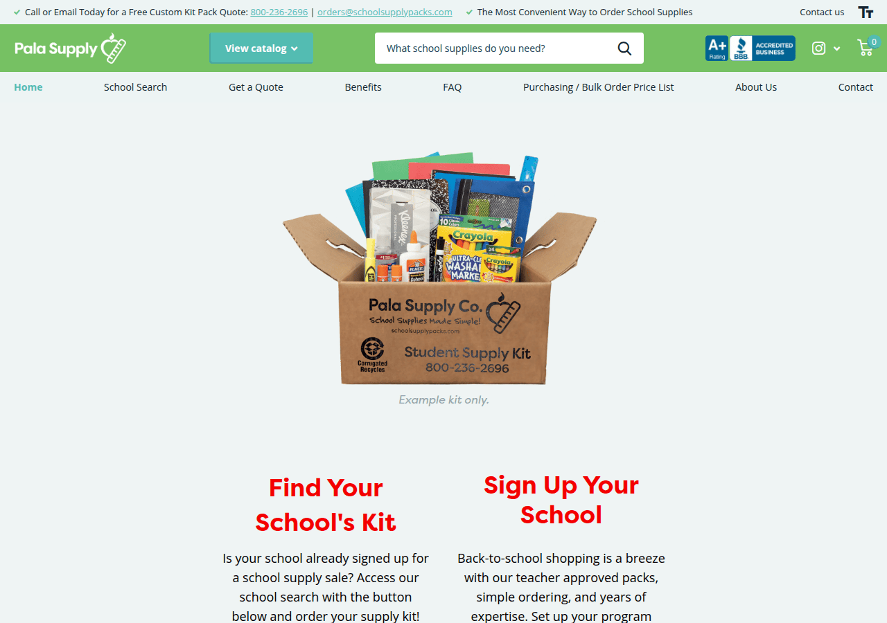 Screenshot of schoolsupplypacks.com