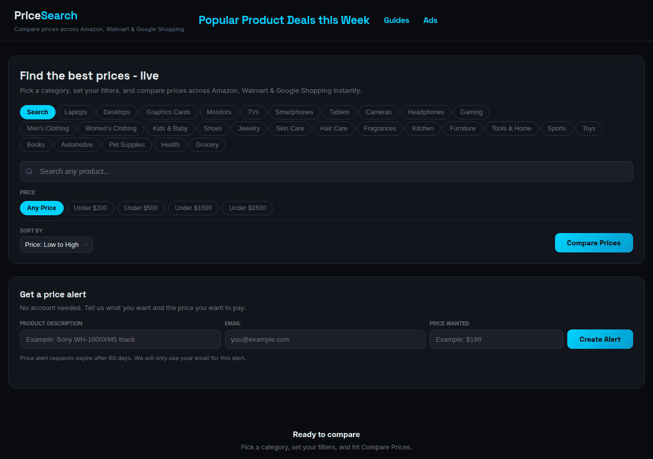 Screenshot of pricesearch.net