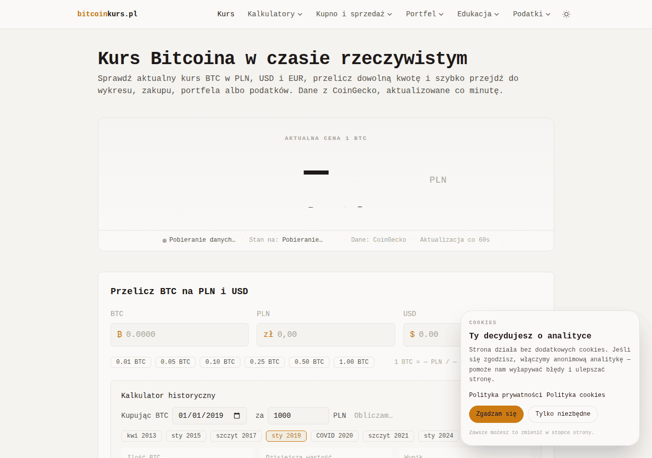 Screenshot of bitcoinkurs.pl