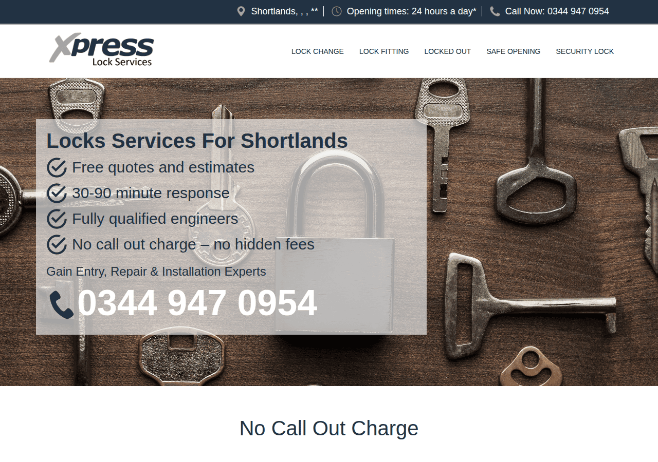 Screenshot of locksmithsshortlands.co.uk
