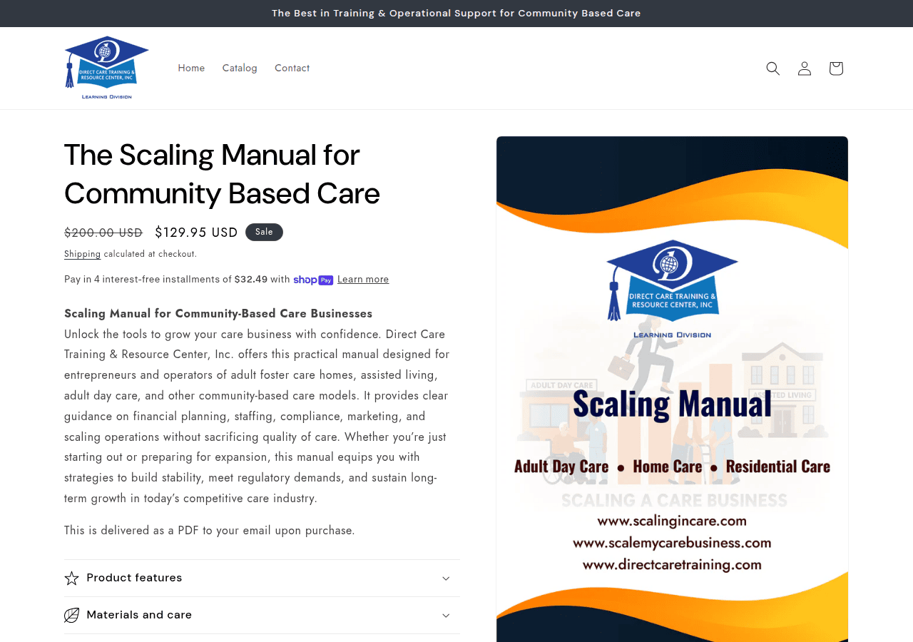 Screenshot of directcaretraining.myshopify.com