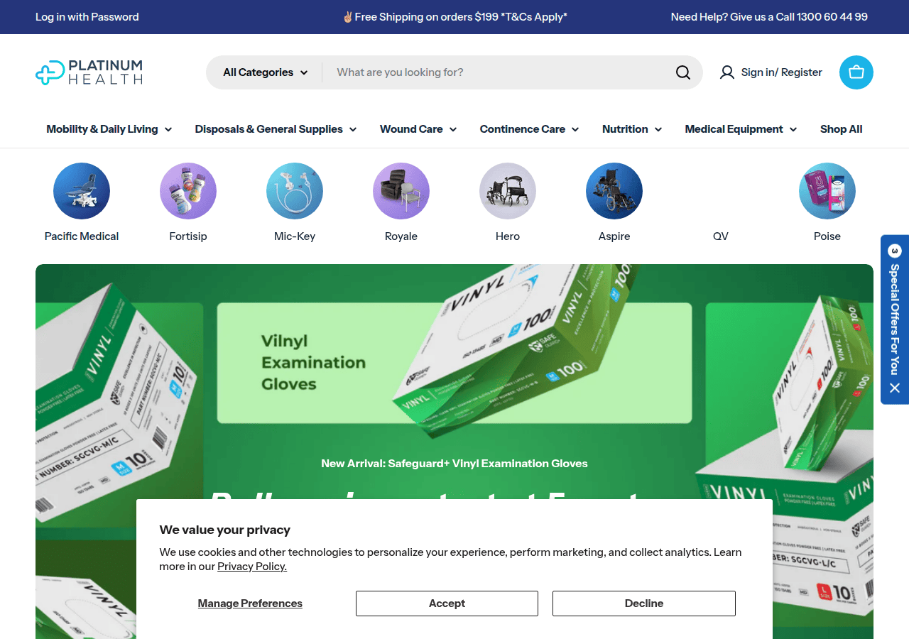 Screenshot of platinumhealthsupplies.com