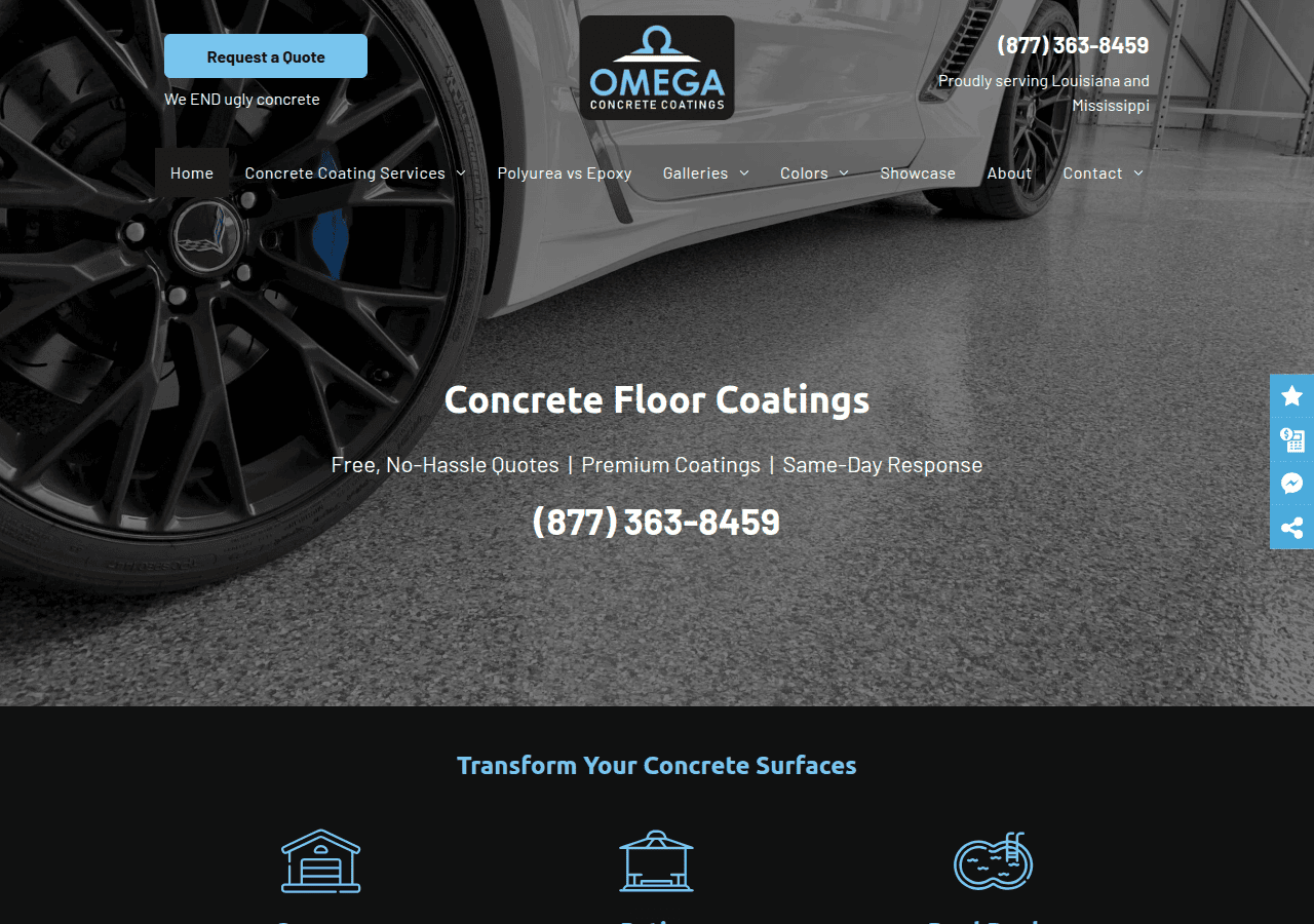 Screenshot of omegaconcretecoatings.com