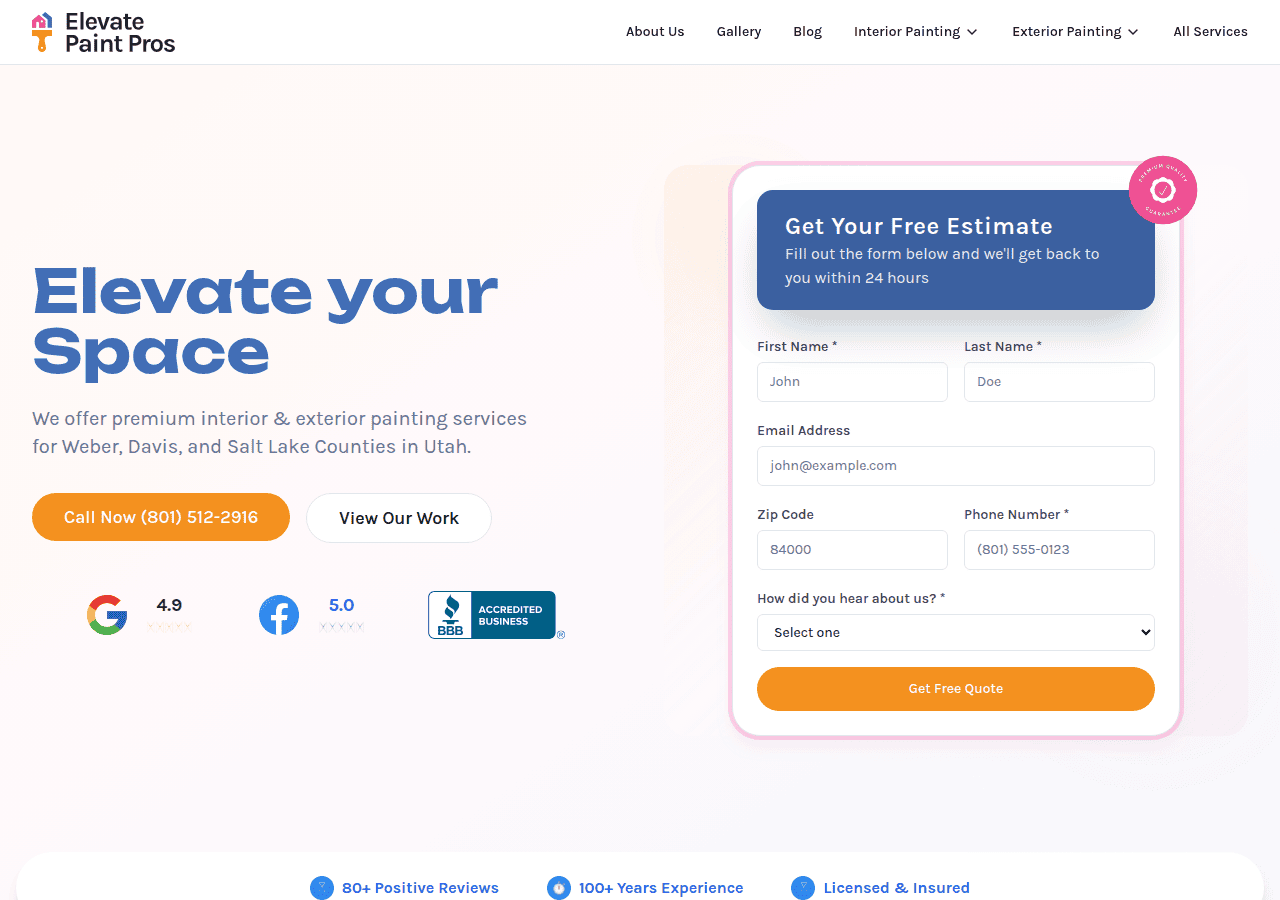 Screenshot of elevatepaintpros.com