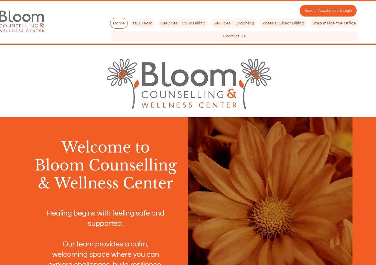 Screenshot of bloomcounsellingyqr.ca