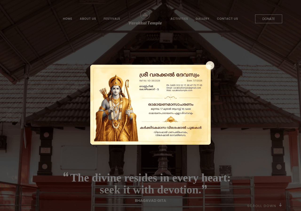 Screenshot of varakkaldurgatemple.com