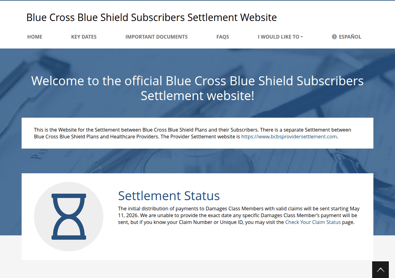 Screenshot of bcbssettlement.com