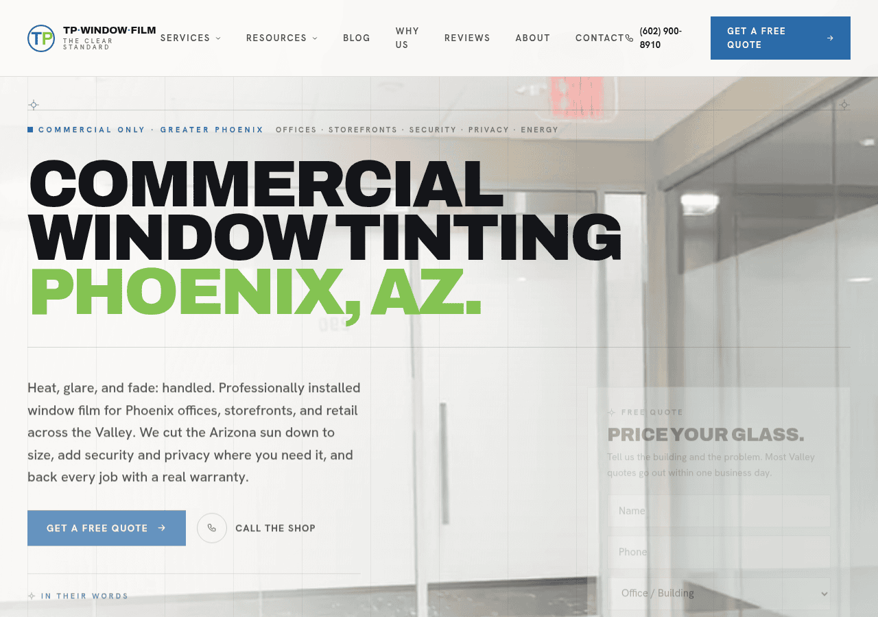 Screenshot of phoenixwindowfilm.com