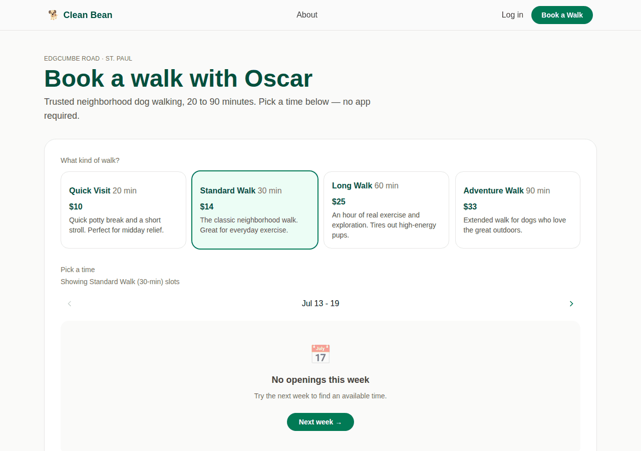Screenshot of cleanbeanwalk.com