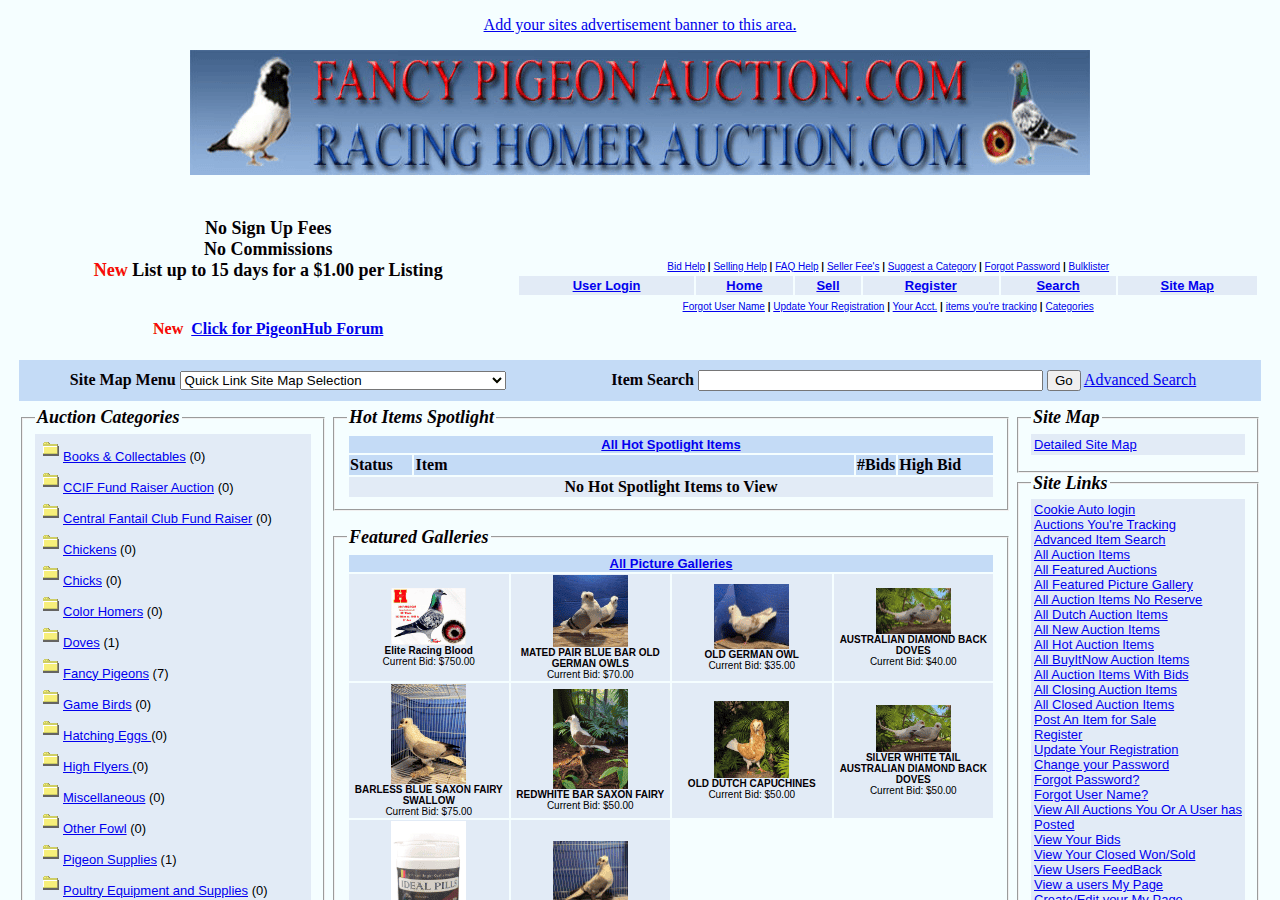 Screenshot of fancypigeonauction.com