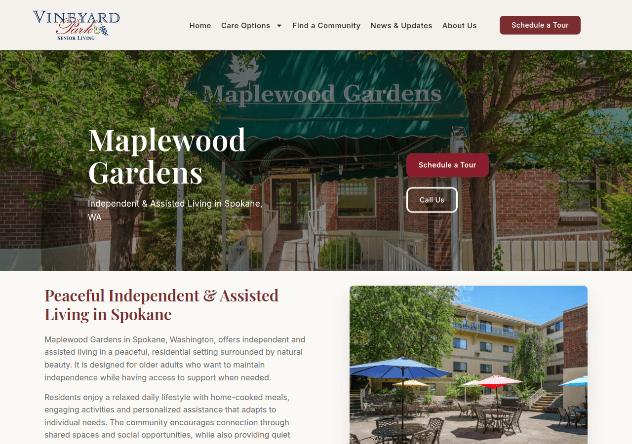 Screenshot of vineyardparkliving.com