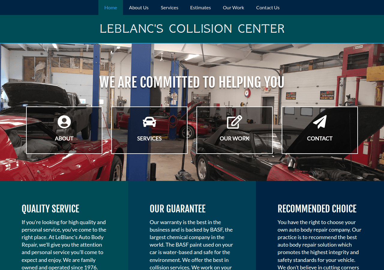 Screenshot of leblancsautobodyrepair.com