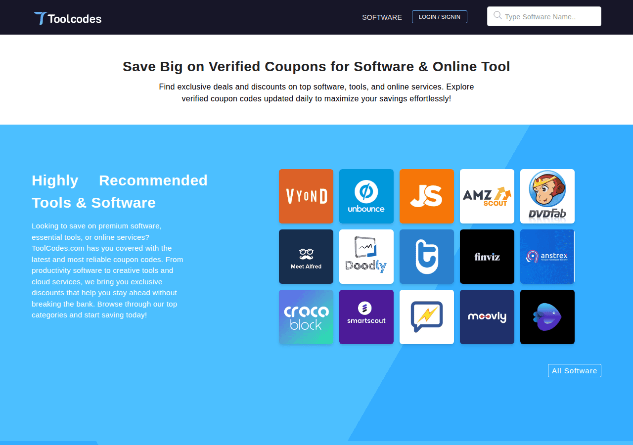 Screenshot of toolcodes.com
