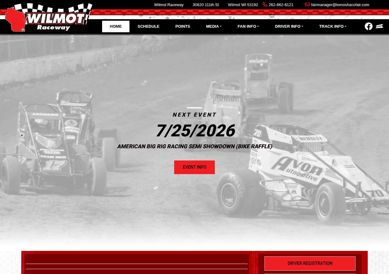 Screenshot of wilmotraceway.com