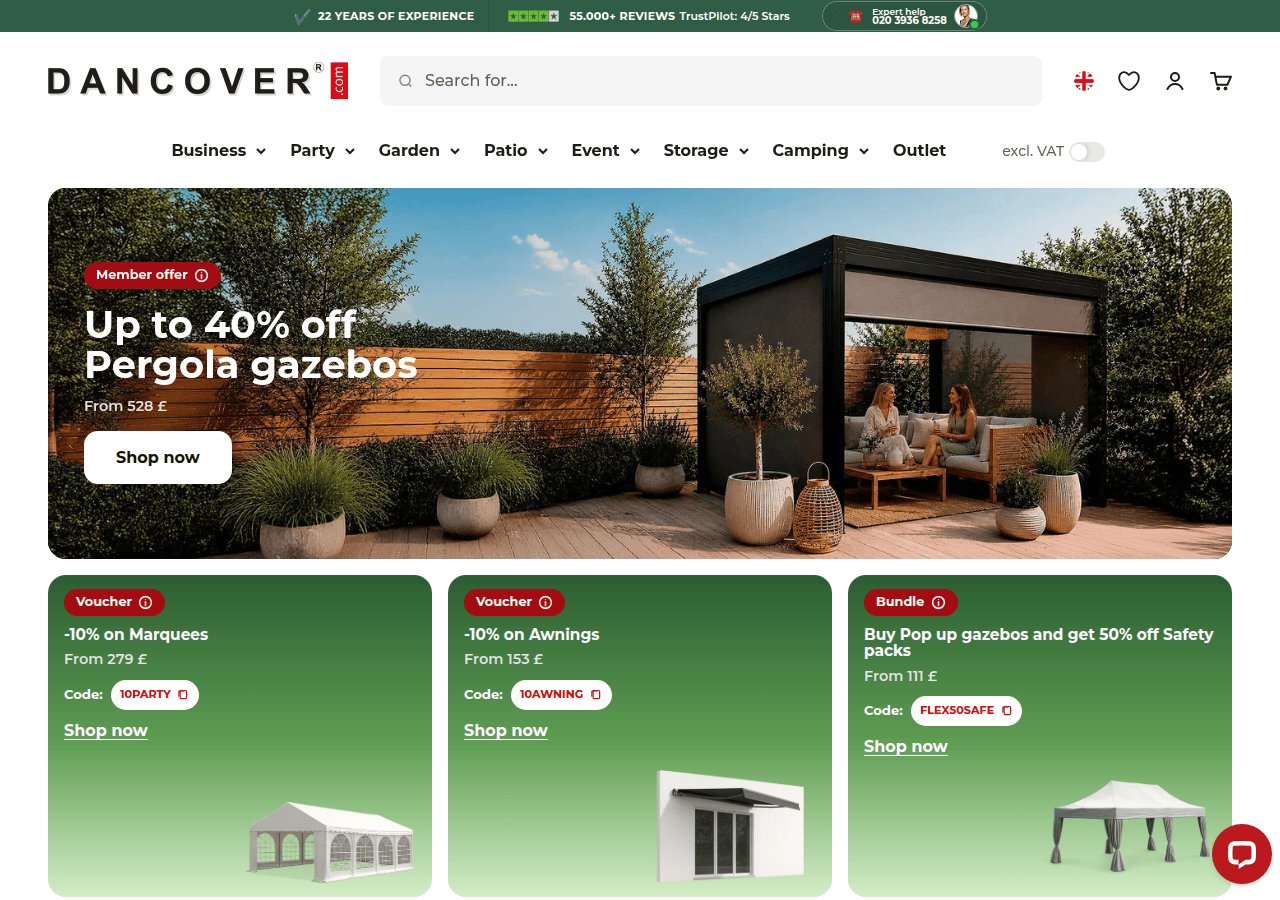 Screenshot of dancover.co.uk