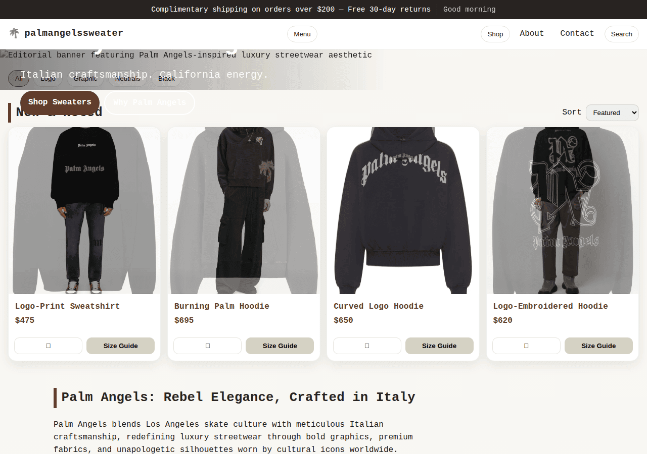 Screenshot of palmangelssweater.com