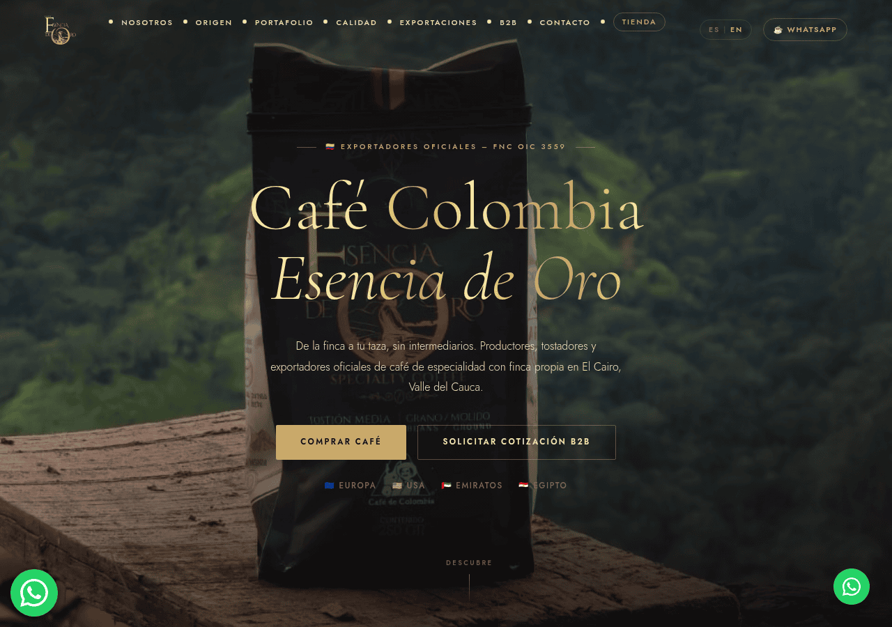 Screenshot of cafecolombiaesenciadeoro.com