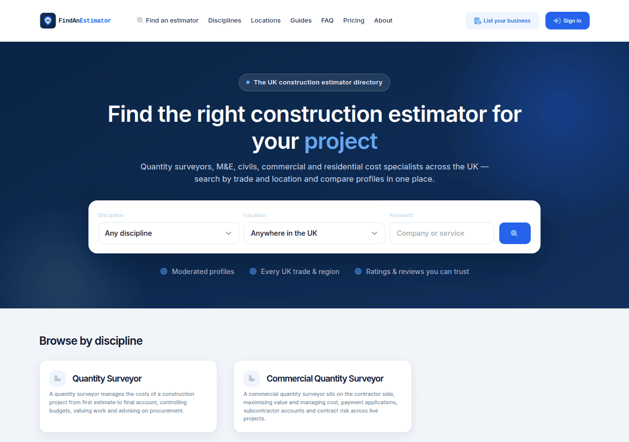 Screenshot of findanestimator.com