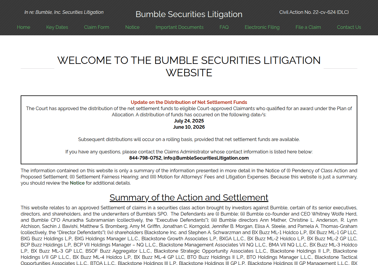 Screenshot of bumblesecuritieslitigation.com