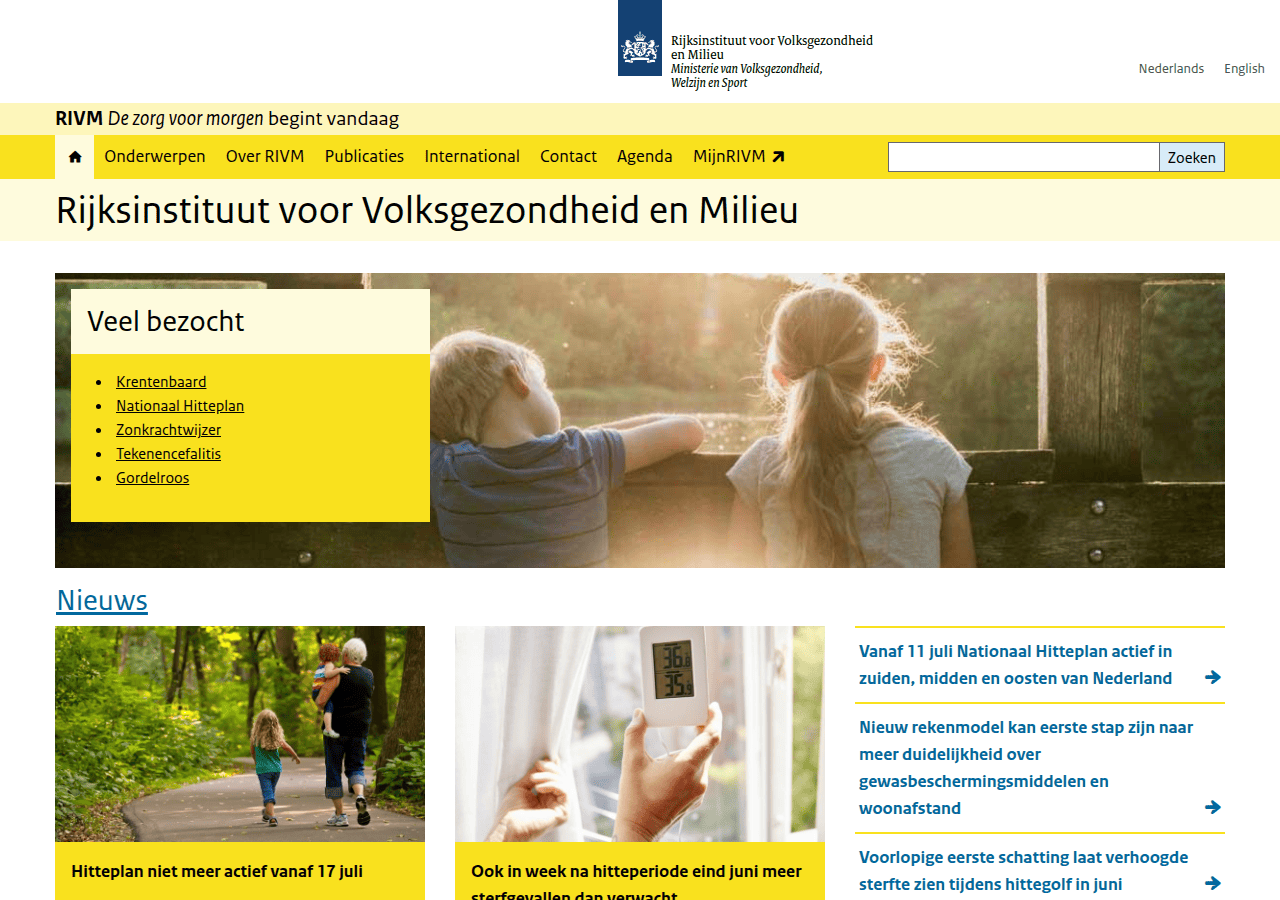 Screenshot of rivm.nl