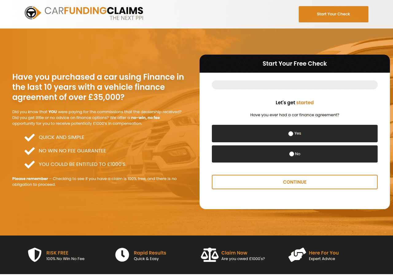 Screenshot of carfundingclaims.co.uk