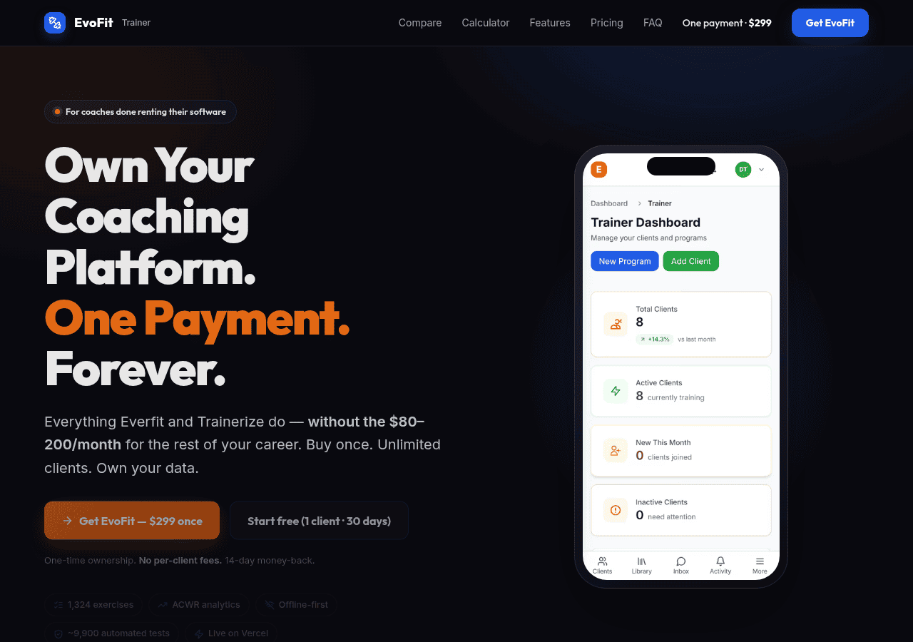 Screenshot of evofit.io