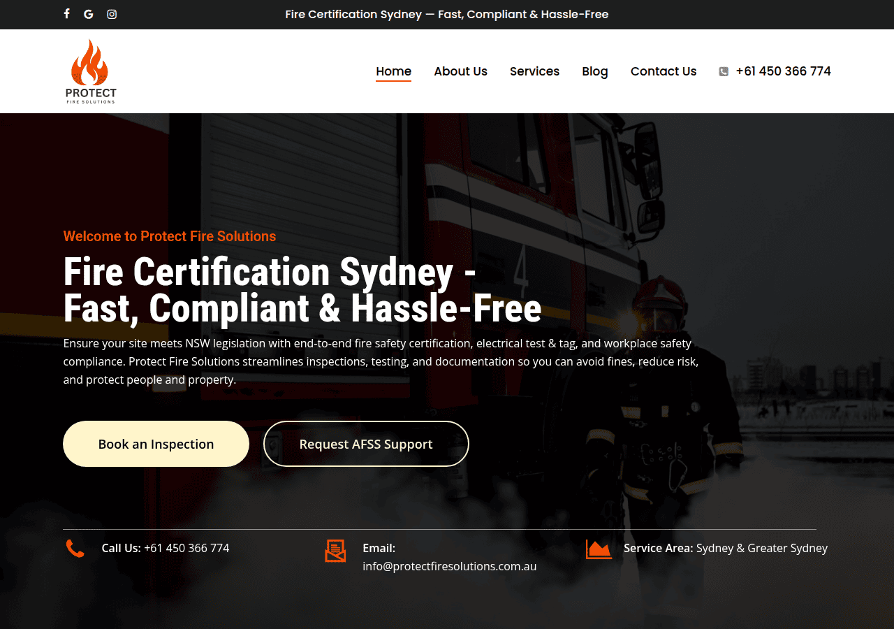 Screenshot of protectfiresolutions.com.au