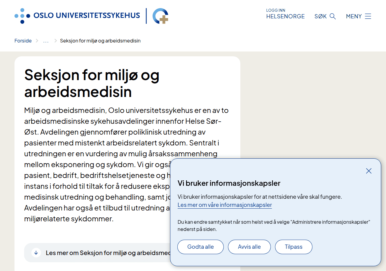 Screenshot of oslo-universitetssykehus.no