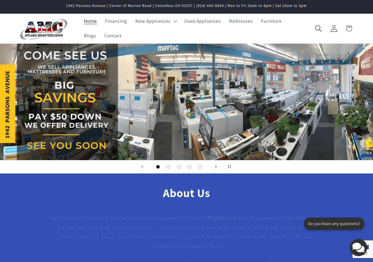 Screenshot of applianceandmattresscenter.com