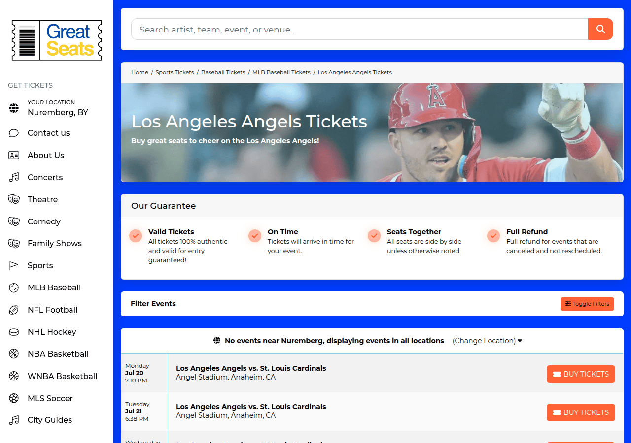 Screenshot of greatseats.com