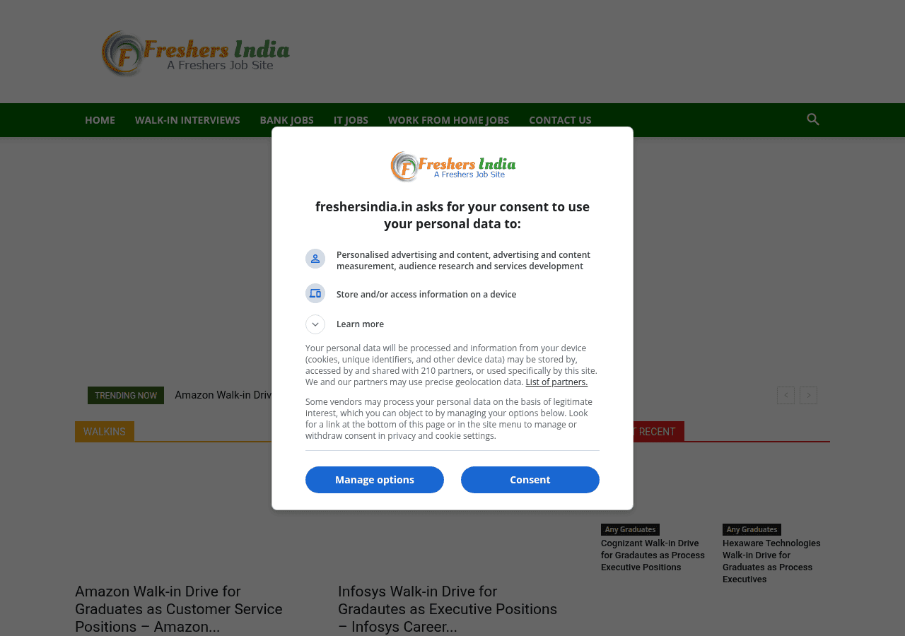 Screenshot of freshersindia.in