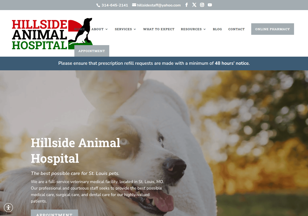 Screenshot of hillsideanimalhospital.net
