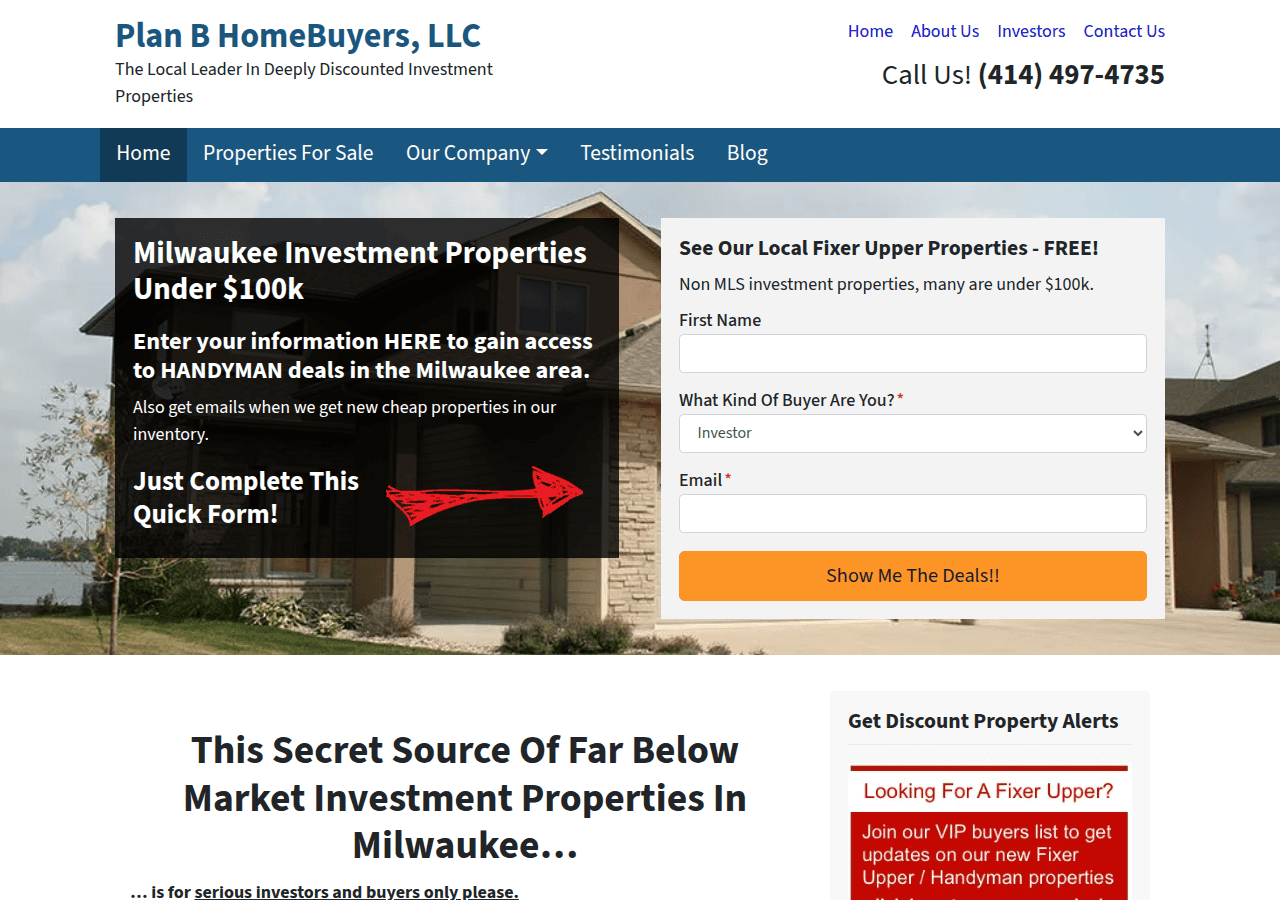 Screenshot of milwaukeeinvestmentproperties.com
