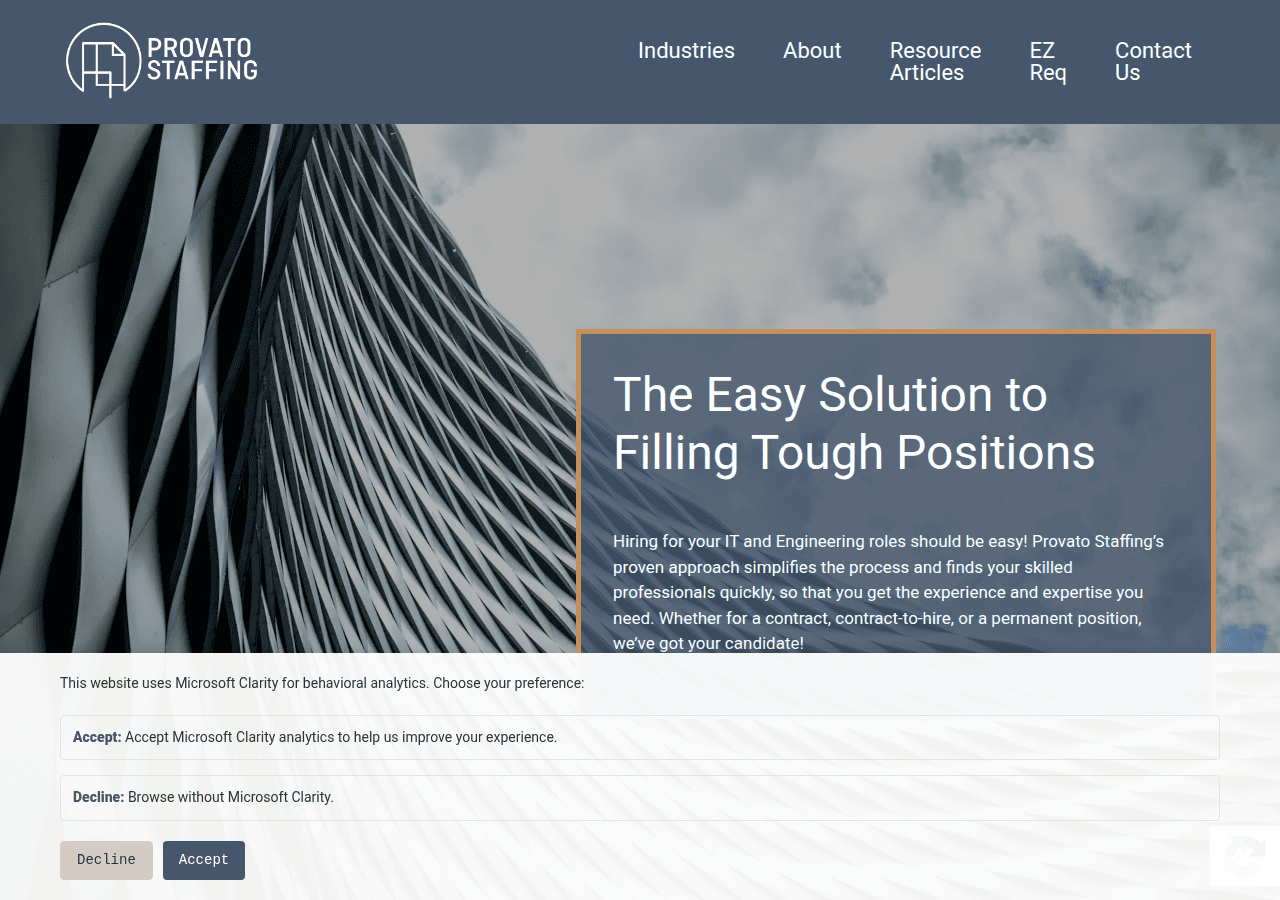 Screenshot of provatostaffing.com