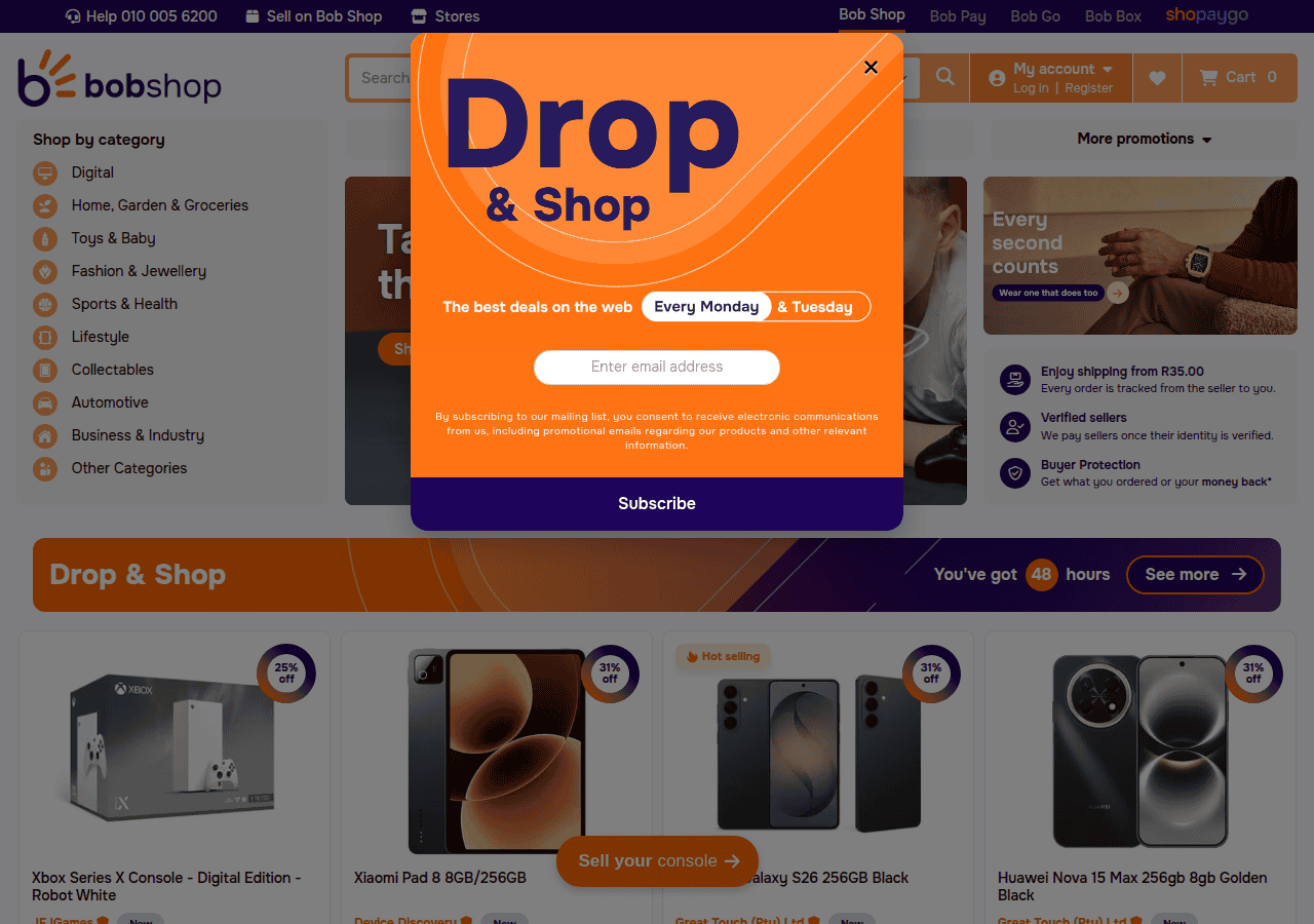 Screenshot of bobshop.co.za
