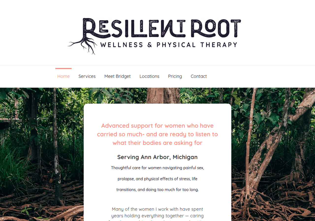 Screenshot of resilientrootphysicaltherapy.com